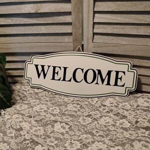 ⚜️ Rustic Hanging Tin/Metal Welcome Sign In Black And White